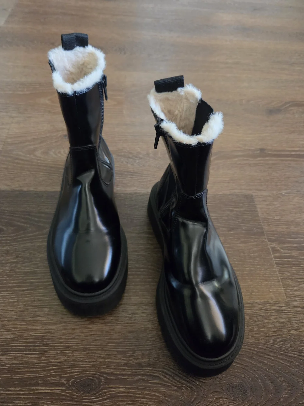 Zara Black Faux-Fur Lined Women's Ankle Boots Sz 36